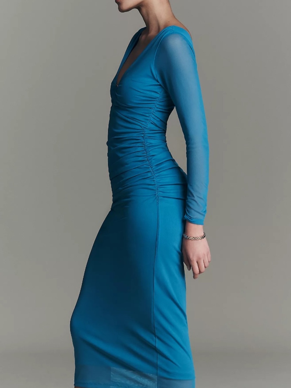 By Anthropologie Long-Sleeve Deep-V Hardware Midi Dress sz XXS